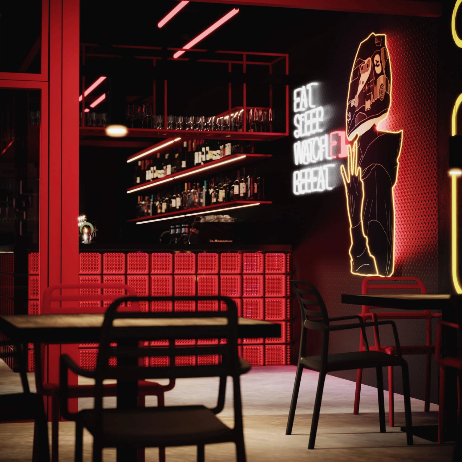 Pitlane Summer Bar — bar na dachu Wroclavii — projektowanie wnętrz Wrocław, we.make (2)