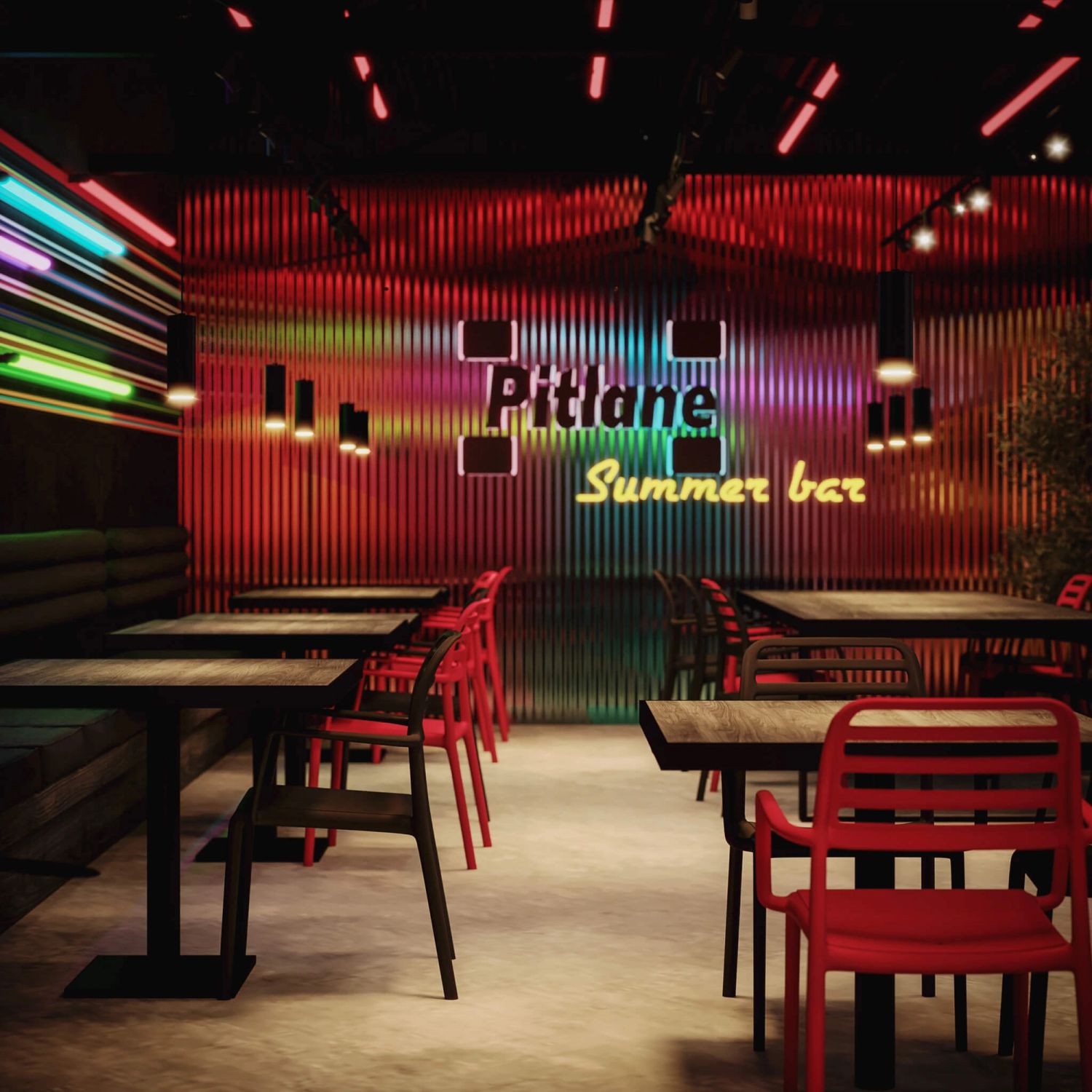 Pitlane Summer Bar — bar na dachu Wroclavii — projektowanie wnętrz Wrocław, we.make (4)