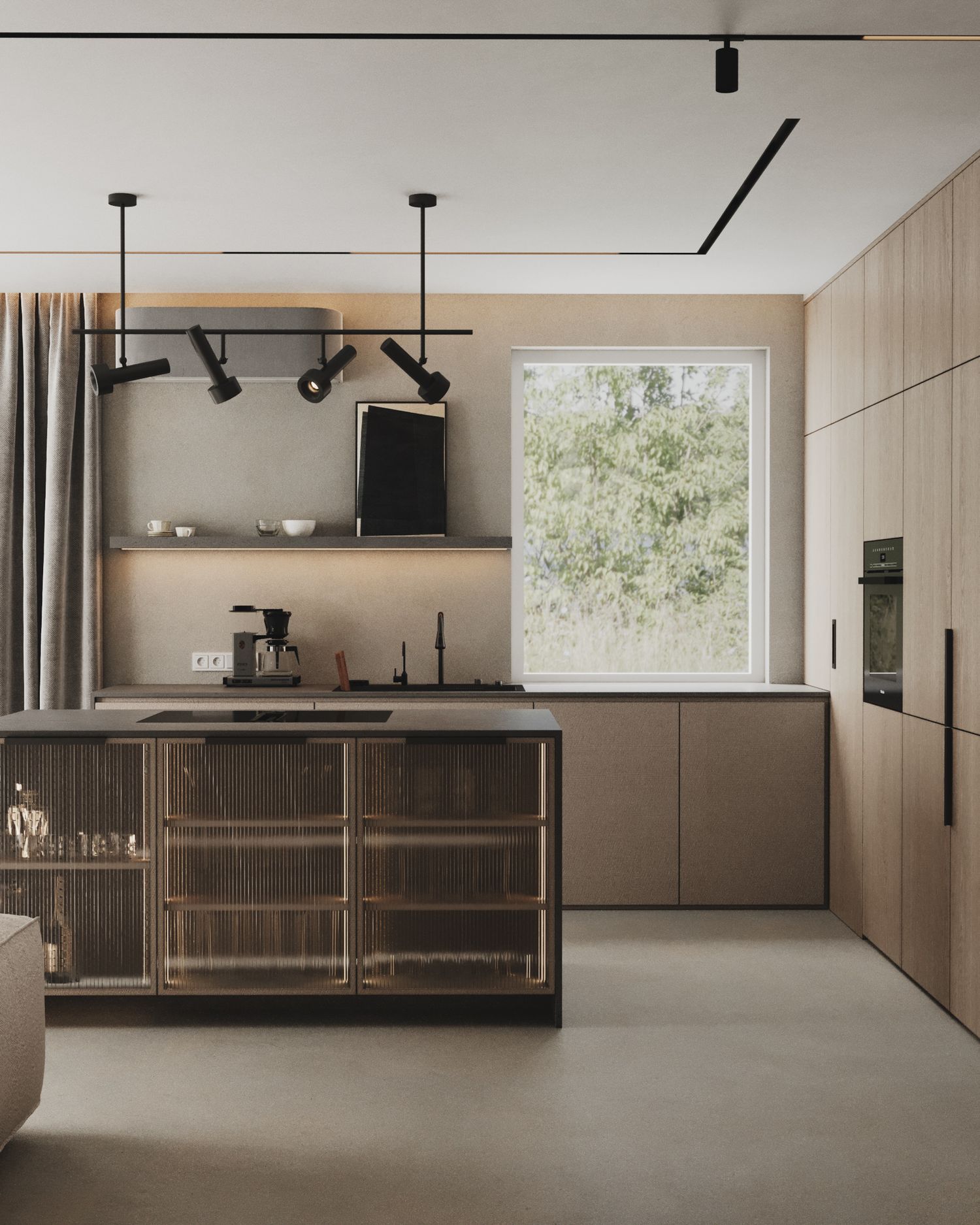 Nowoczesny dom — mikrocement i dębowe meble — projektowanie wnętrz Wrocław, we.make (4)