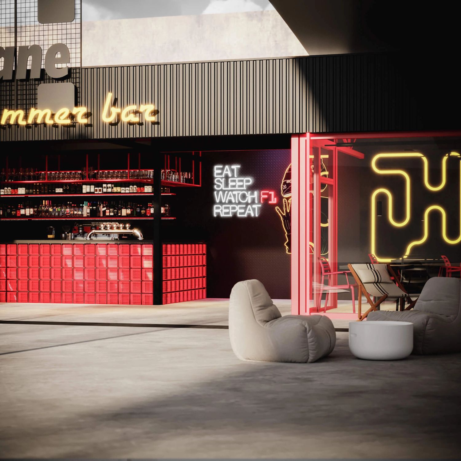 Pitlane Summer Bar — bar na dachu Wroclavii — projektowanie wnętrz Wrocław, we.make (2)