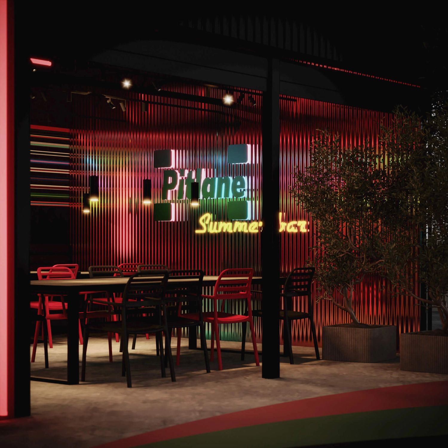 Pitlane Summer Bar — bar na dachu Wroclavii — projektowanie wnętrz Wrocław, we.make (4)