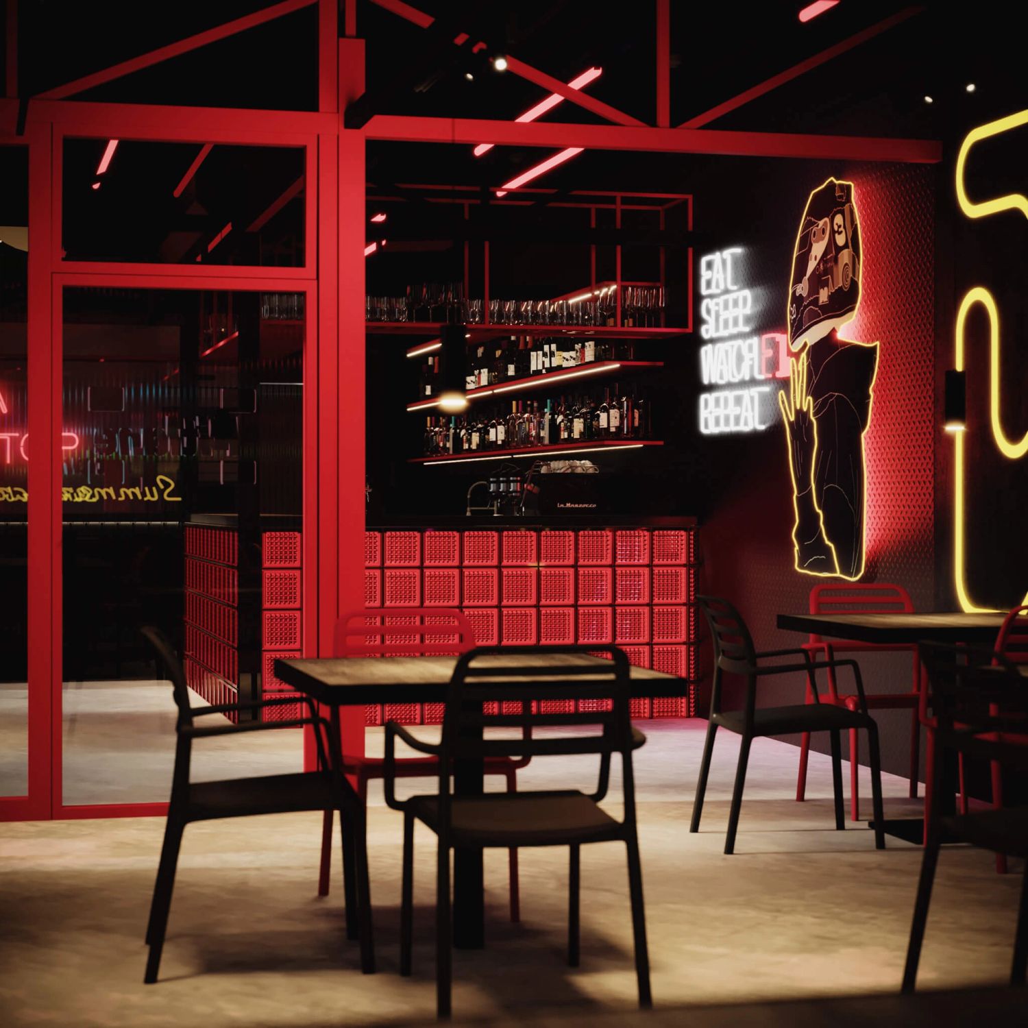 Pitlane Summer Bar — bar na dachu Wroclavii — projektowanie wnętrz Wrocław, we.make (3)
