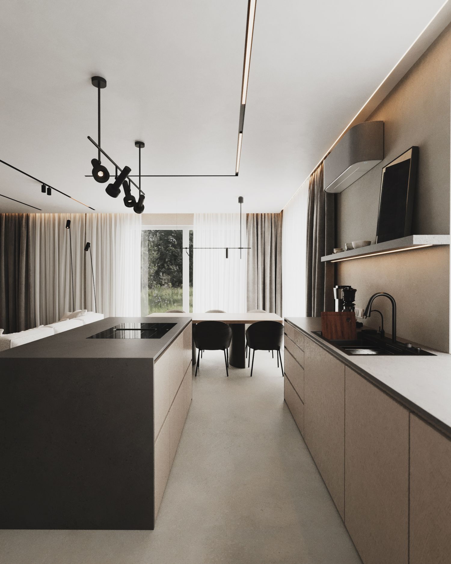 Nowoczesny dom — mikrocement i dębowe meble — projektowanie wnętrz Wrocław, we.make (3)