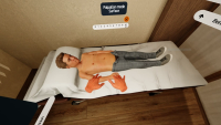 Hands positioned for pediatric abdominal palpation