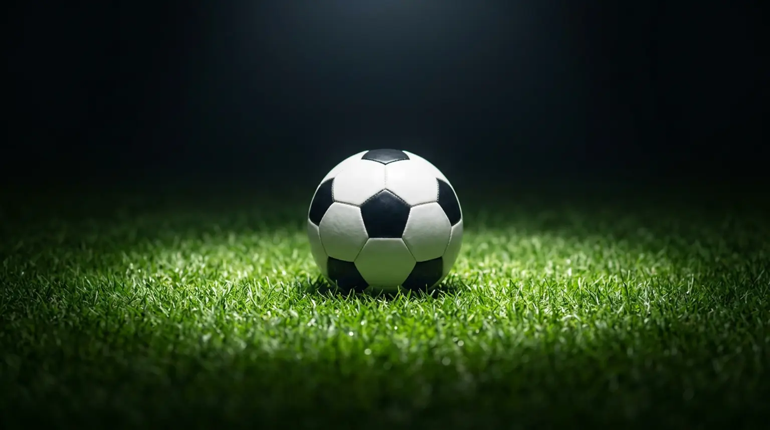 A soccer ball spotlit on a pristine green pitch, representing how youth soccer clubs can differentiate from competitors