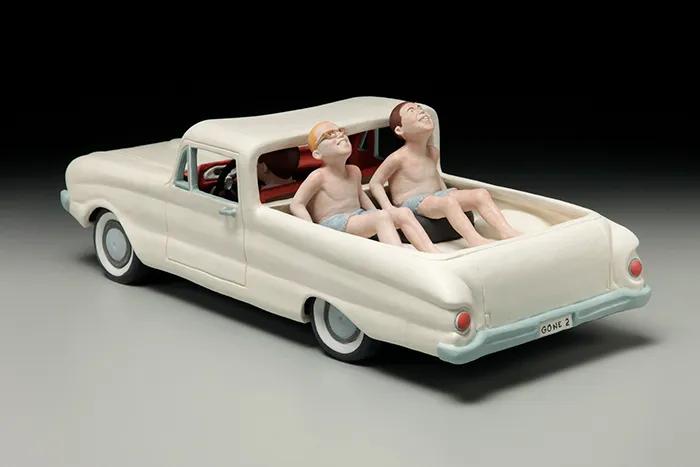 Gone: Gone 2, by Russell Biles created in 2015, hand built porcelain; 6 x 7 x 17"