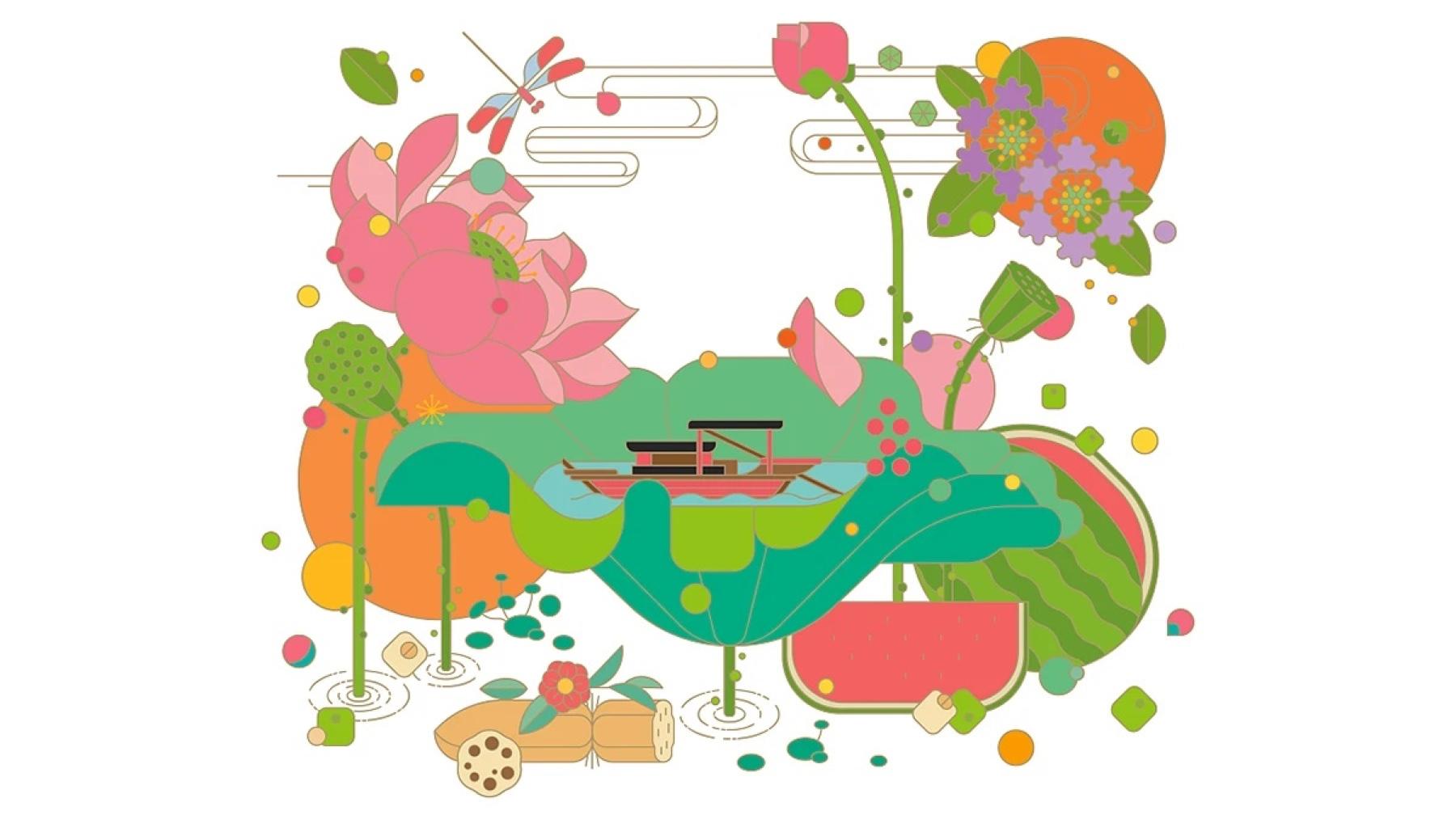 Baiyao LIFE+ lotus and dragonfly illustration, full artwork