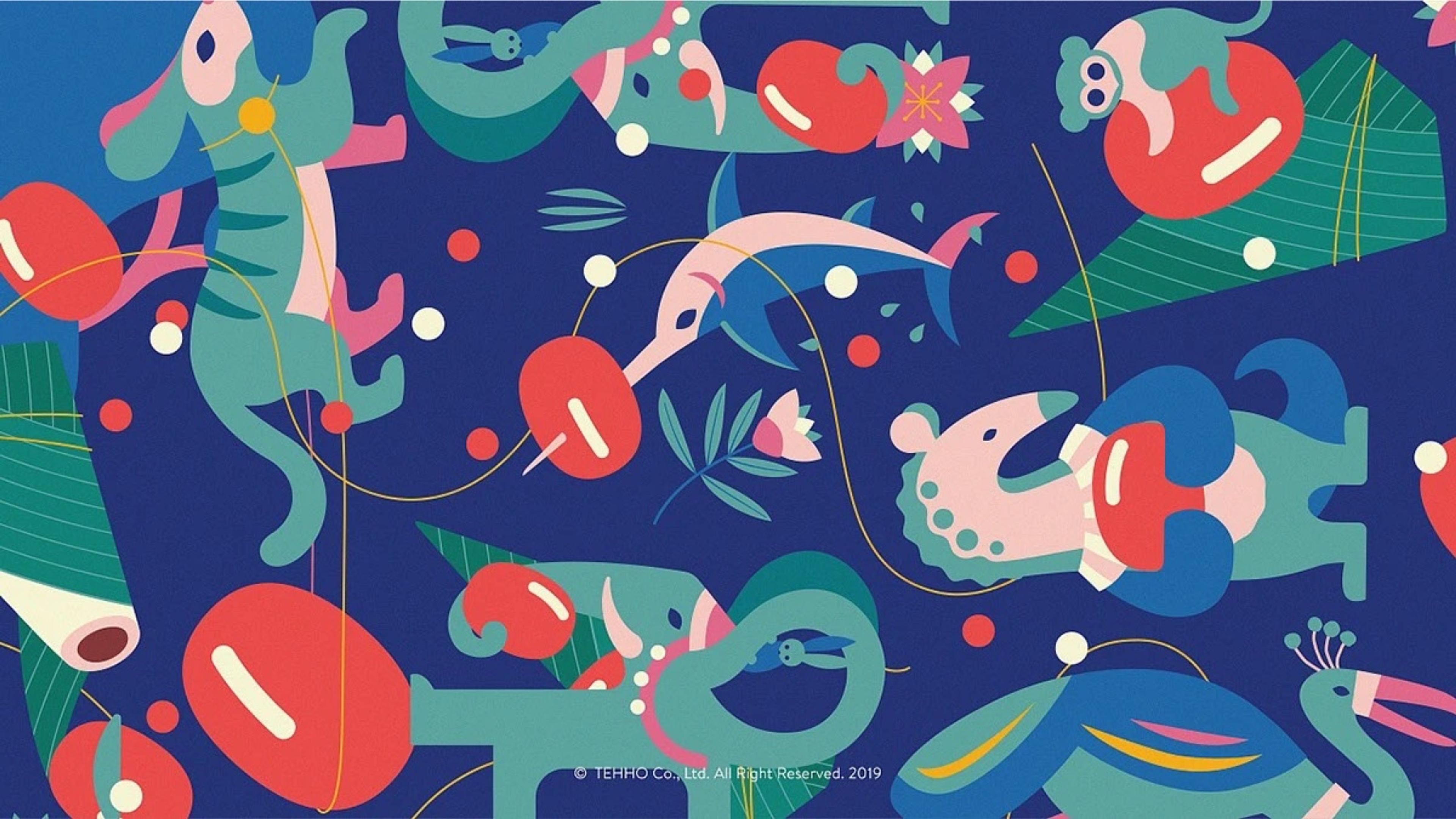 DEHE red bean flavor illustration with playful animals on navy