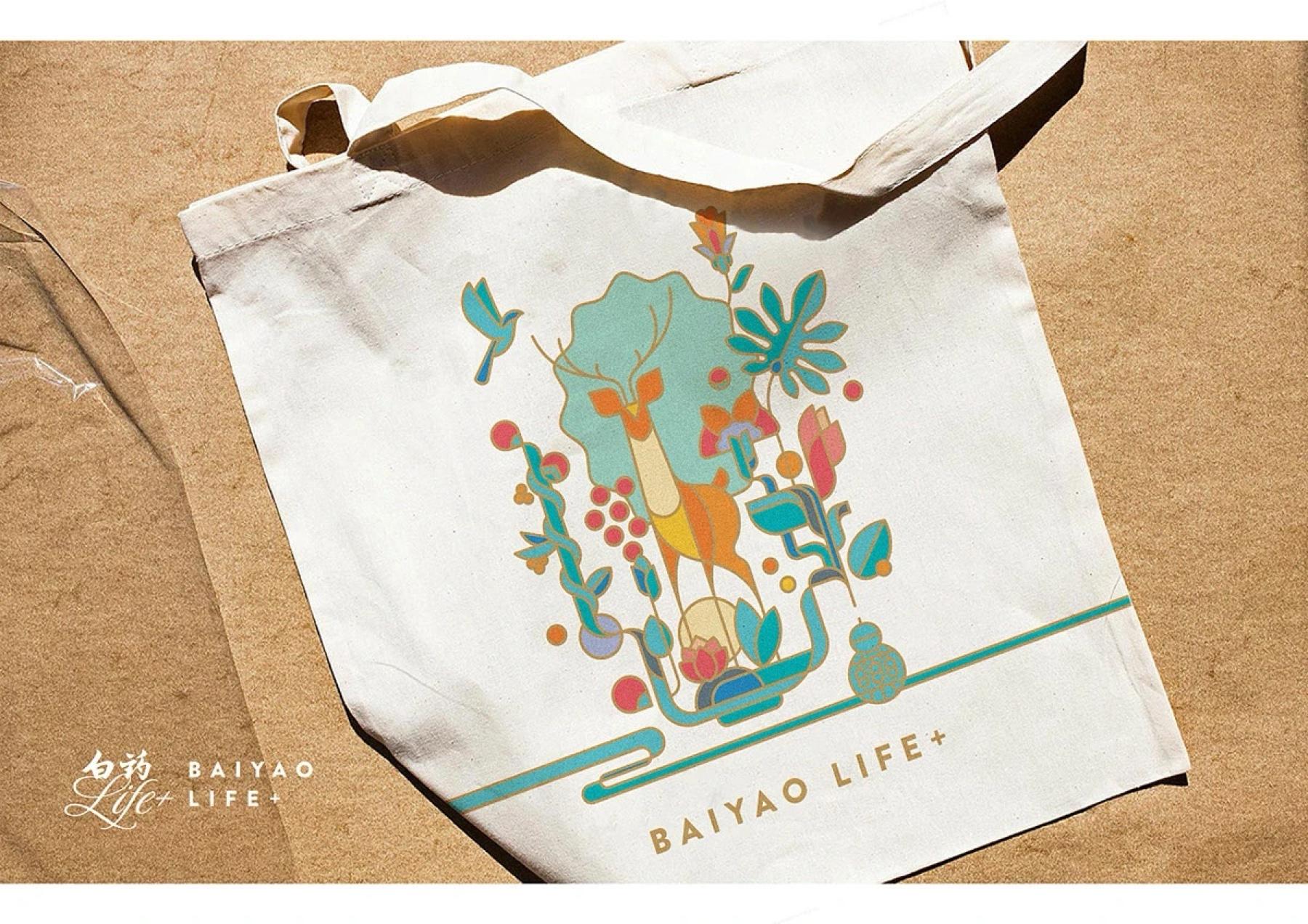 Baiyao LIFE+ canvas tote bag with a botanical illustration