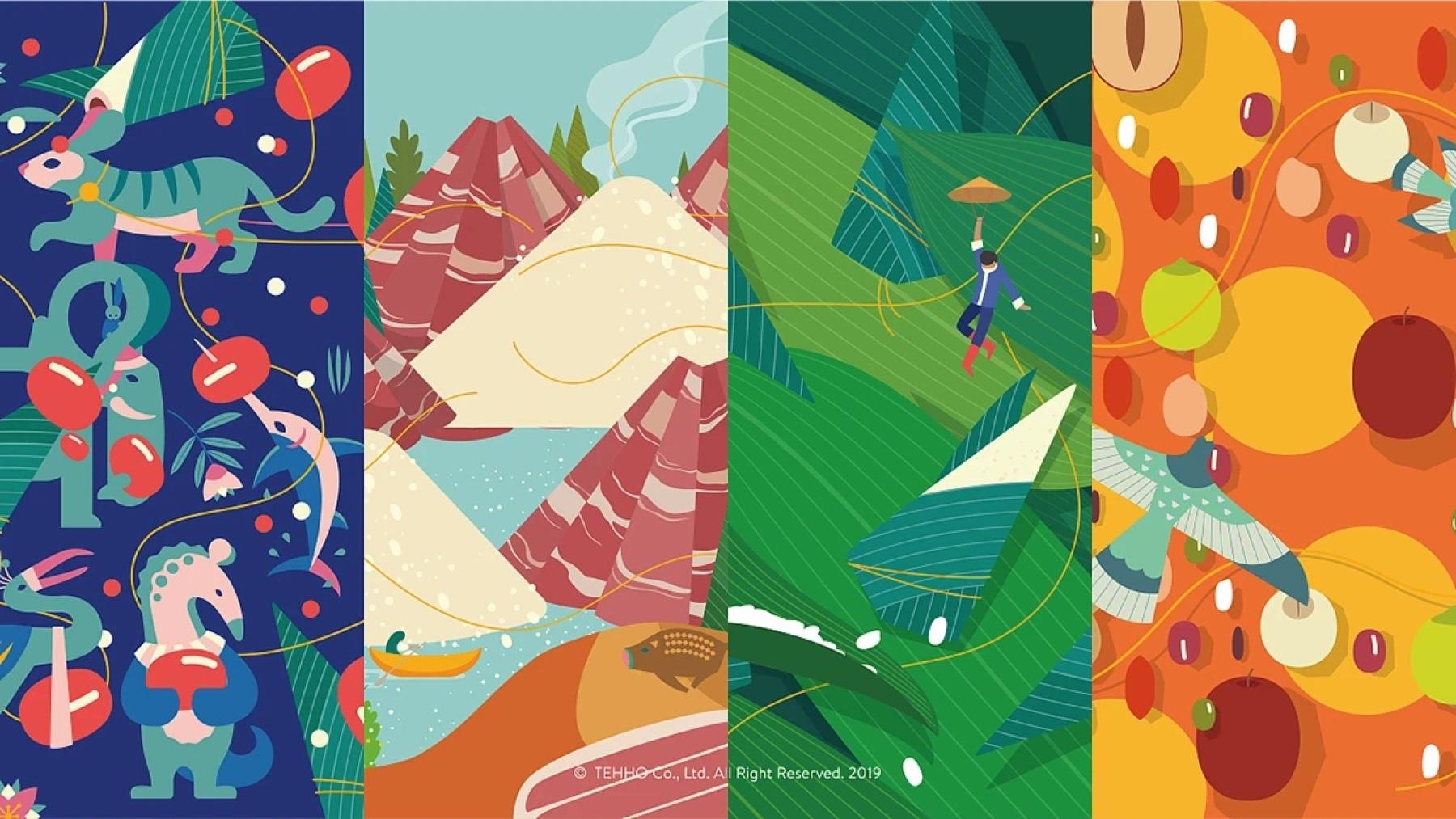 DEHE four flavor illustrations side by side