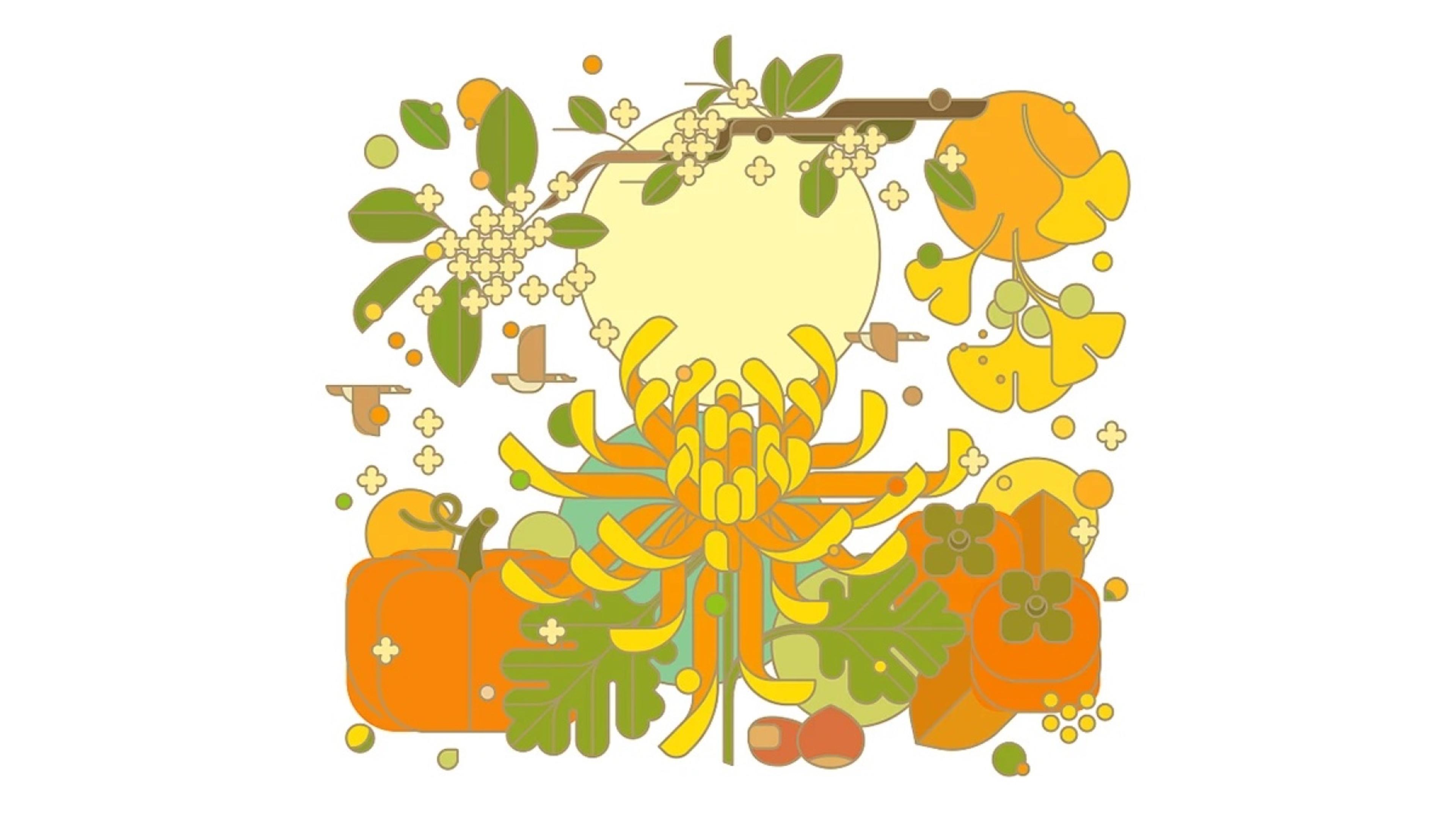 Baiyao LIFE+ chrysanthemum and moon illustration, full artwork