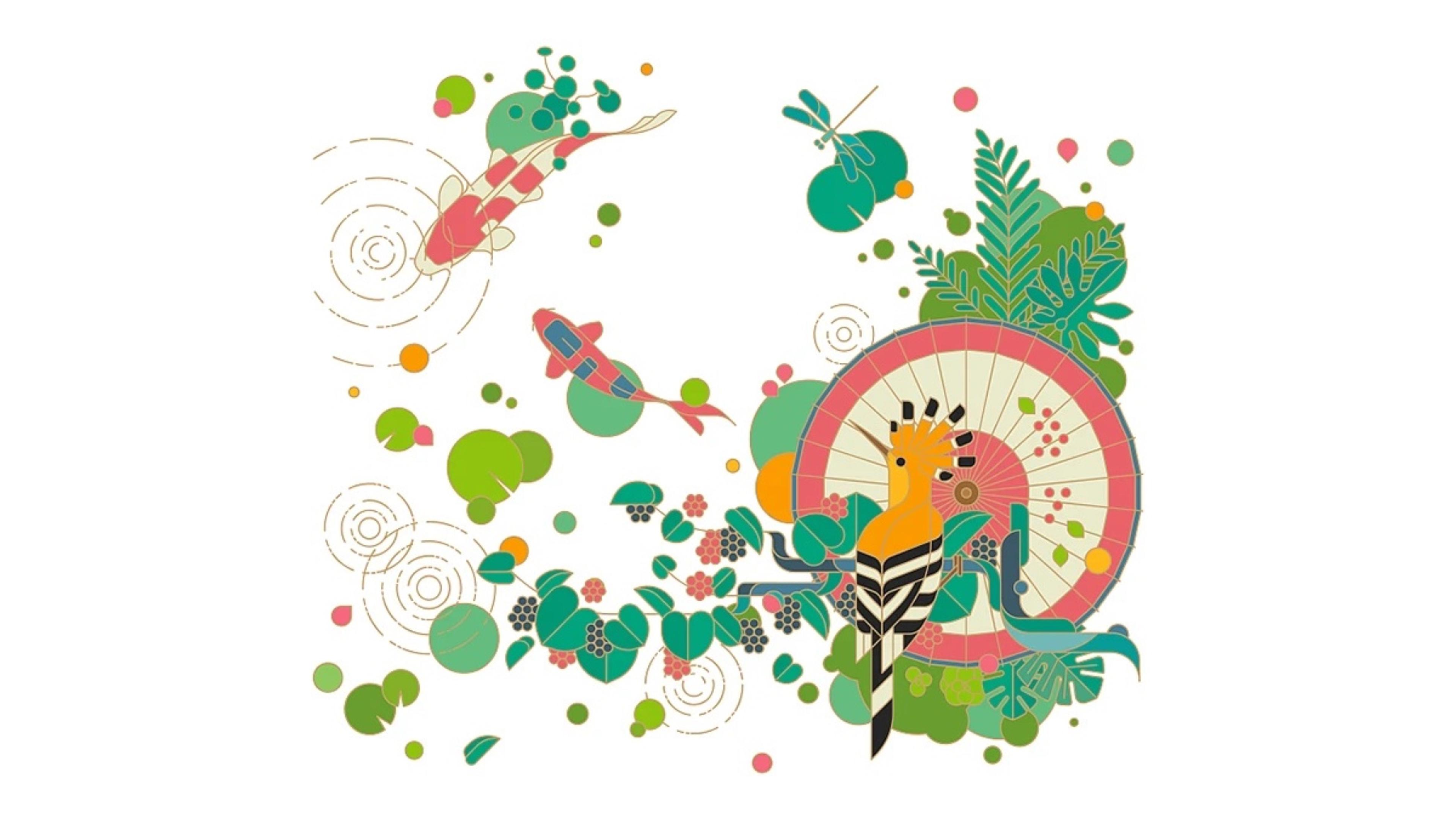 Baiyao LIFE+ bird and koi illustration, full artwork