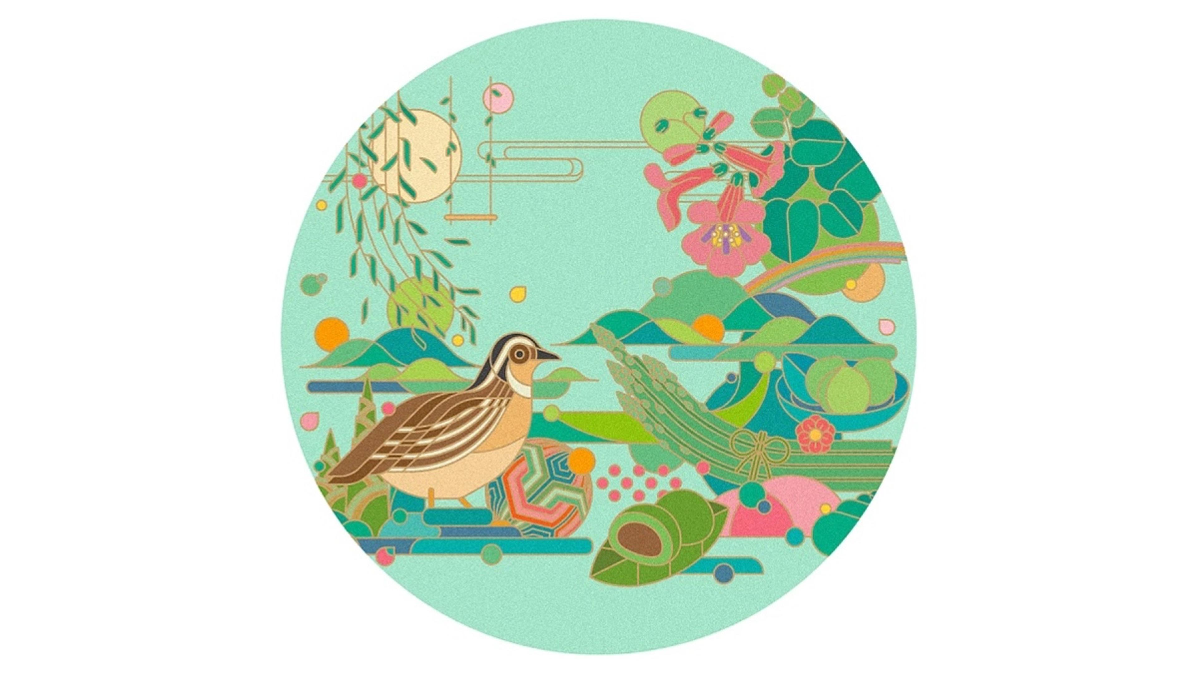 Baiyao LIFE+ round illustration of a quail in mint tones