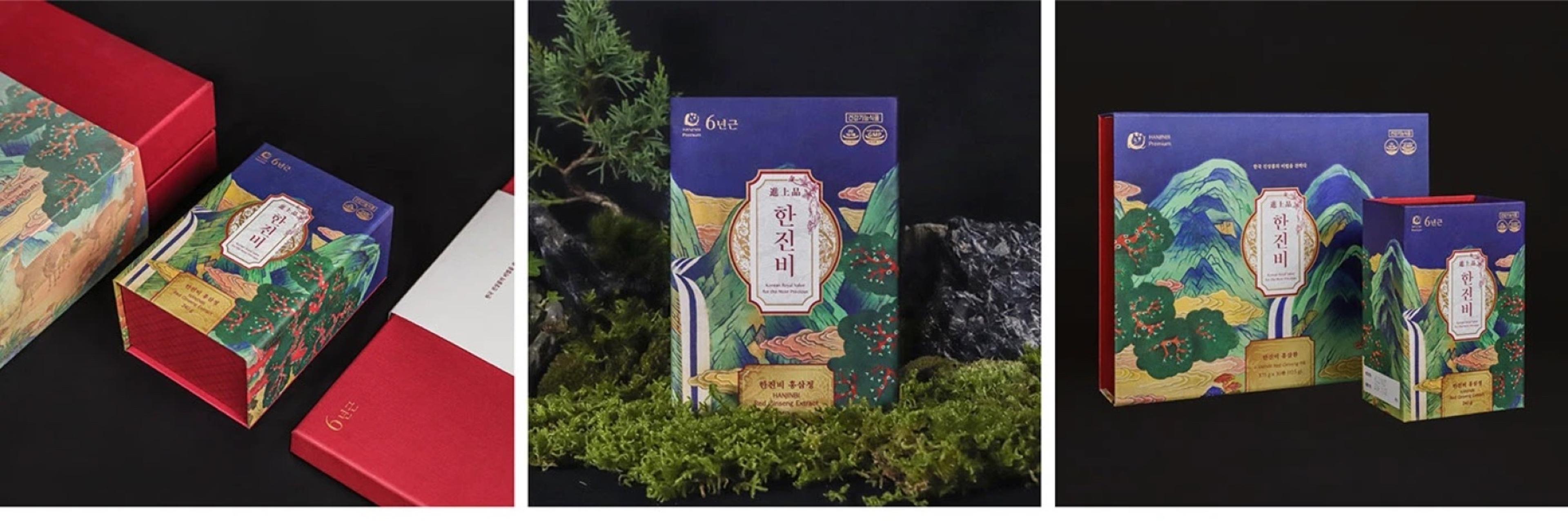HANJINBI three packaging views on a dark set