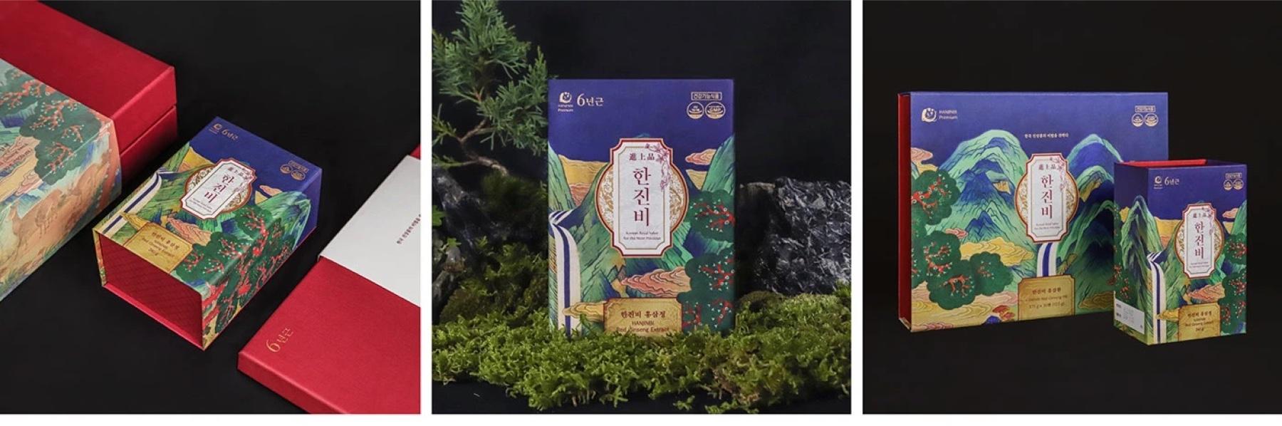 HANJINBI three packaging views on a dark set