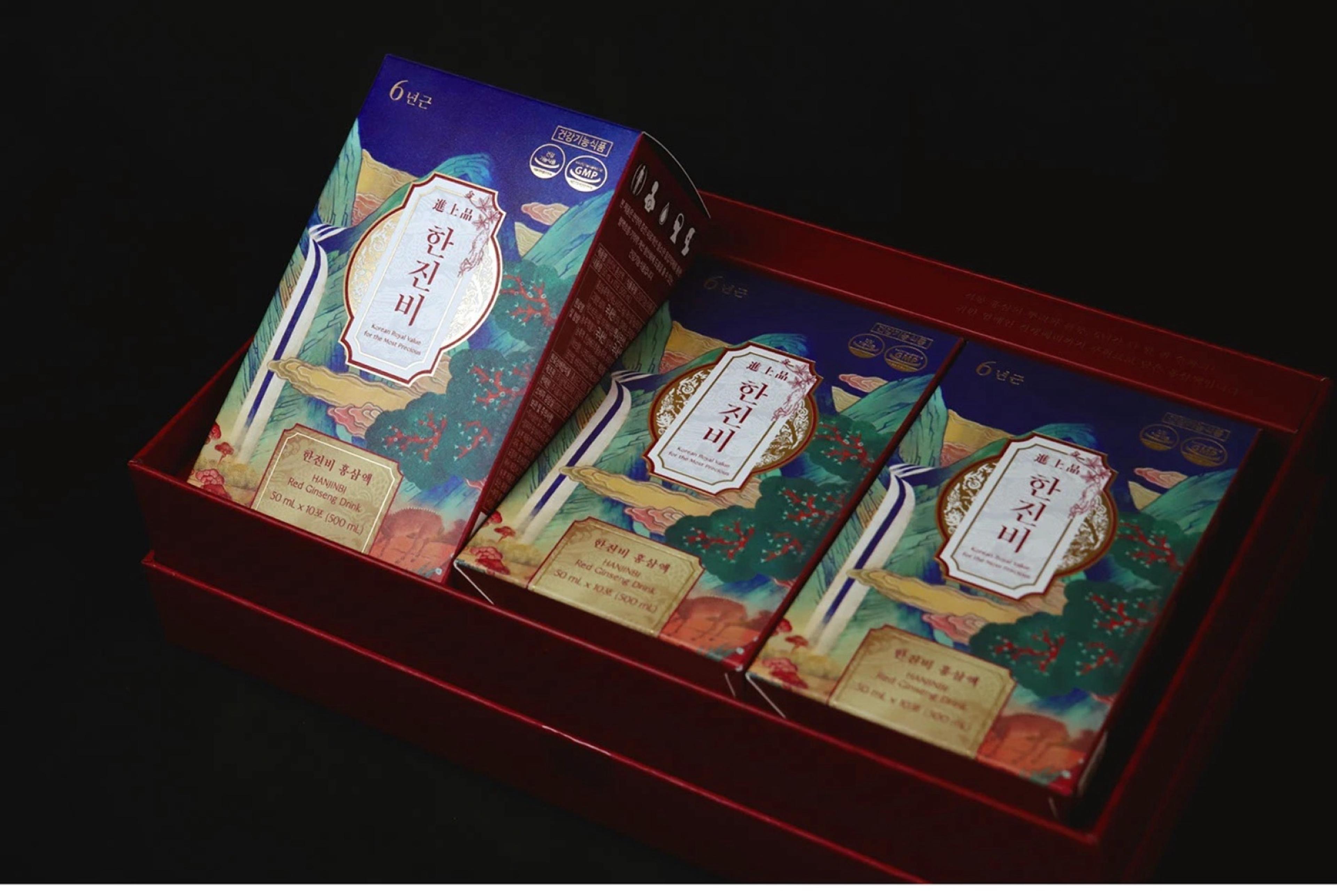 HANJINBI gift box with three packs inside a red tray