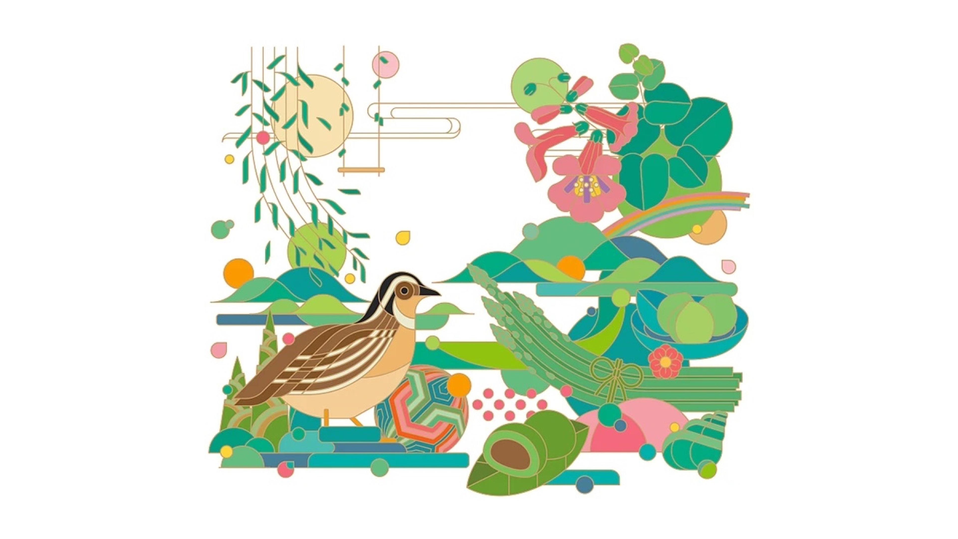 Baiyao LIFE+ quail and grasses illustration, full artwork