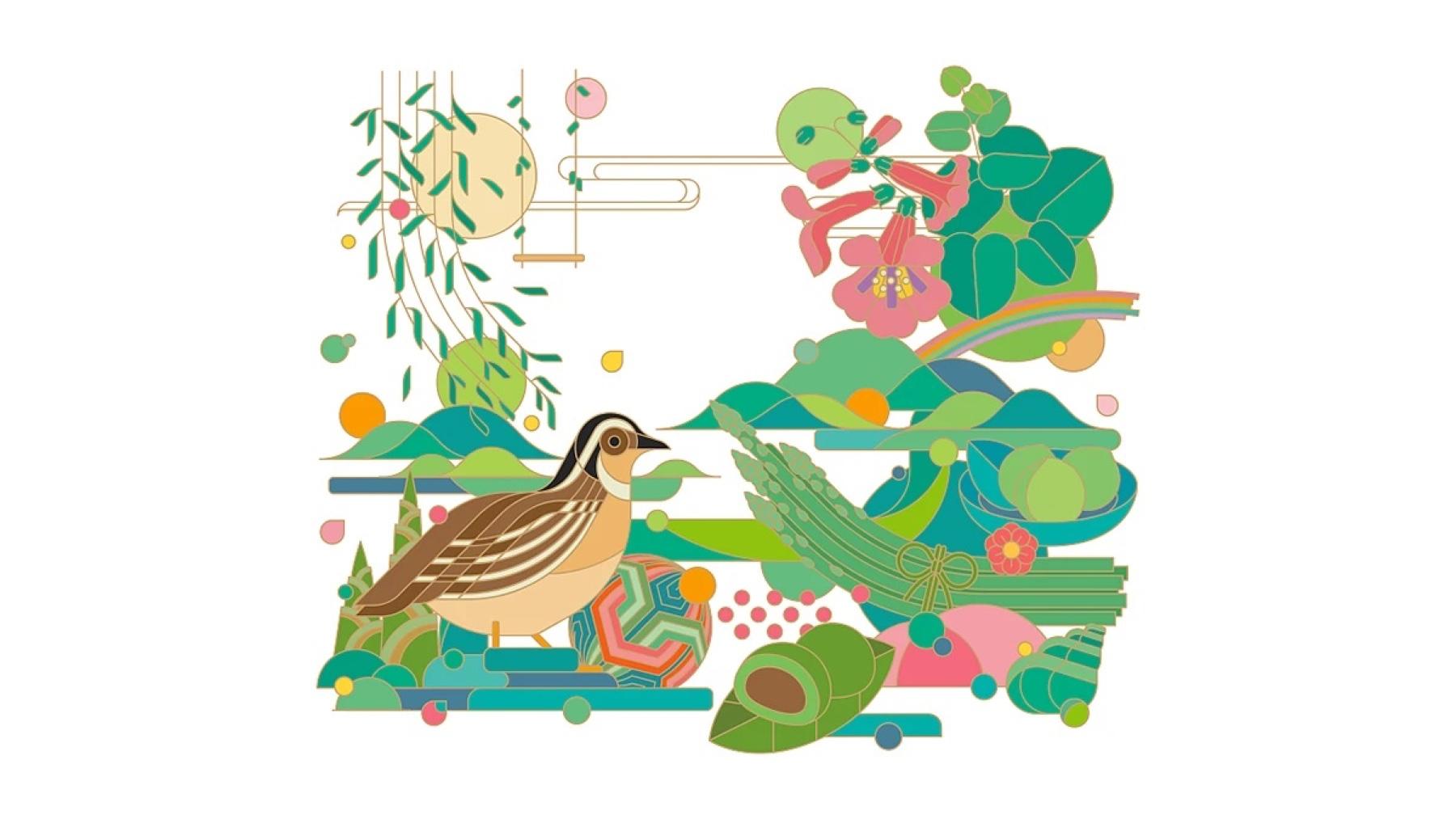 Baiyao LIFE+ quail and grasses illustration, full artwork