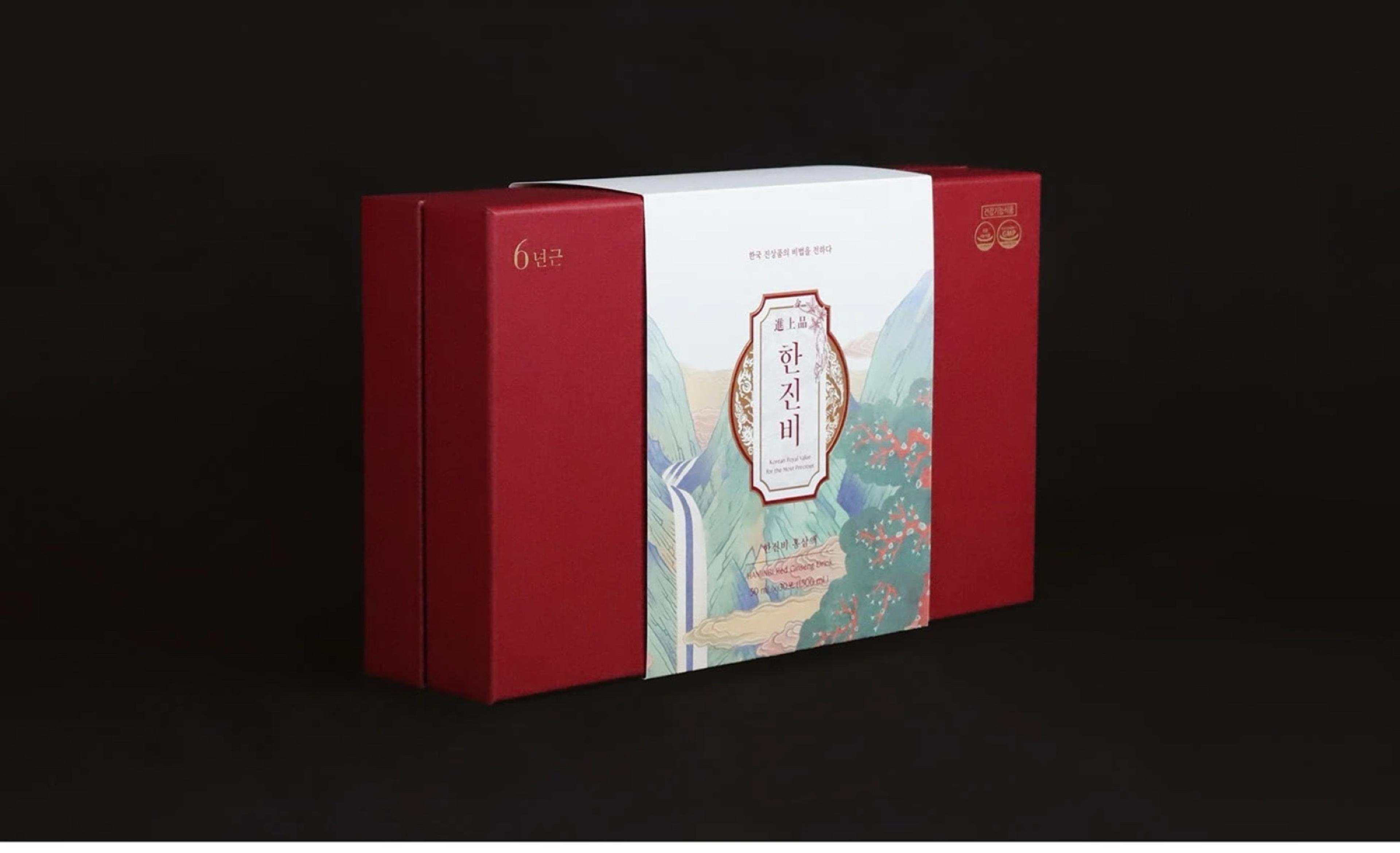 HANJINBI red gift box with a white sleeve printed with a mountain landscape