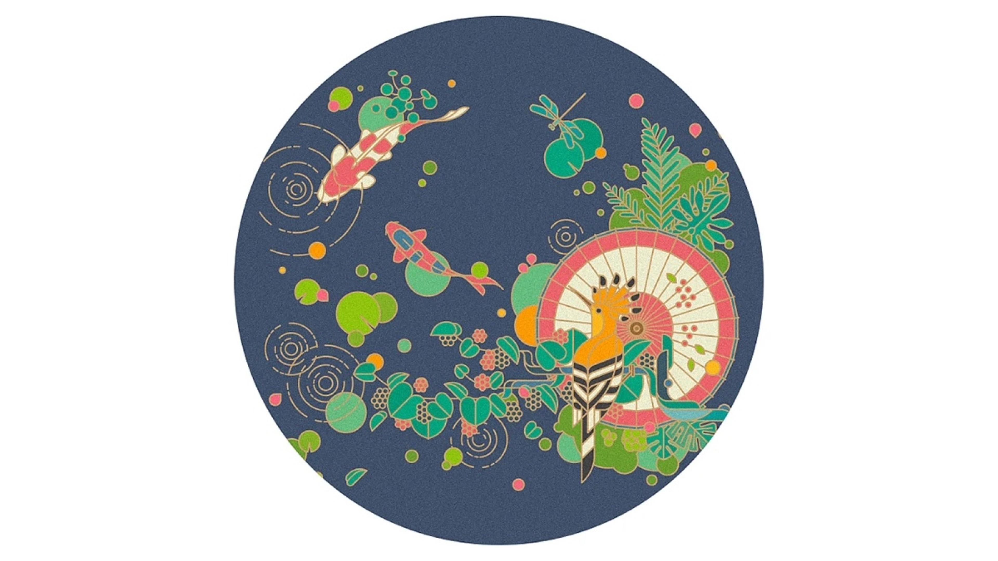 Baiyao LIFE+ round illustration of a bird and fish on navy
