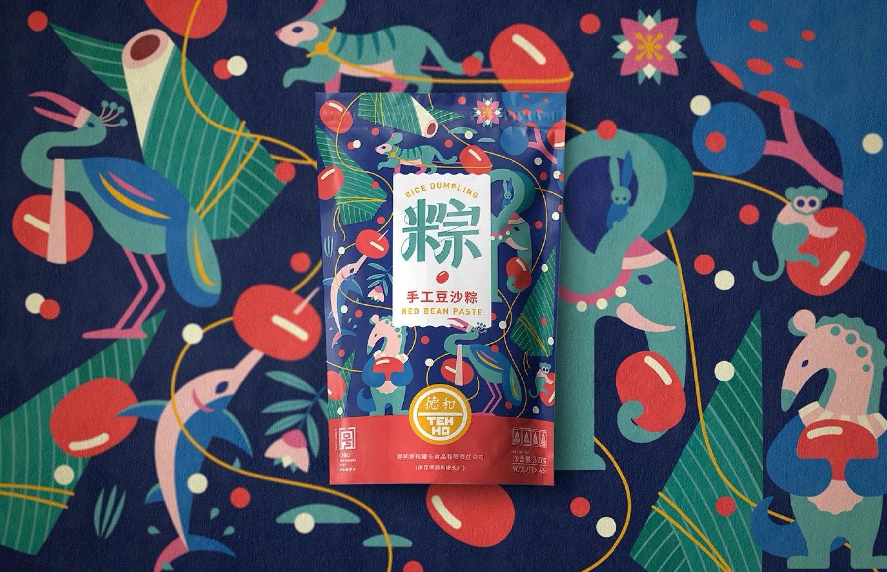 DEHE red bean zongzi pouch on its illustrated pattern