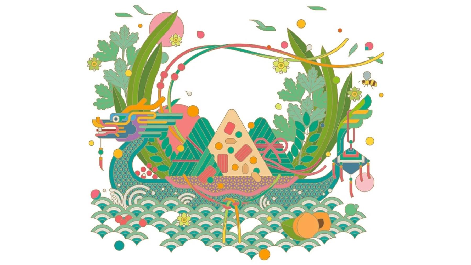 Baiyao LIFE+ dragon boat and zongzi illustration, full artwork