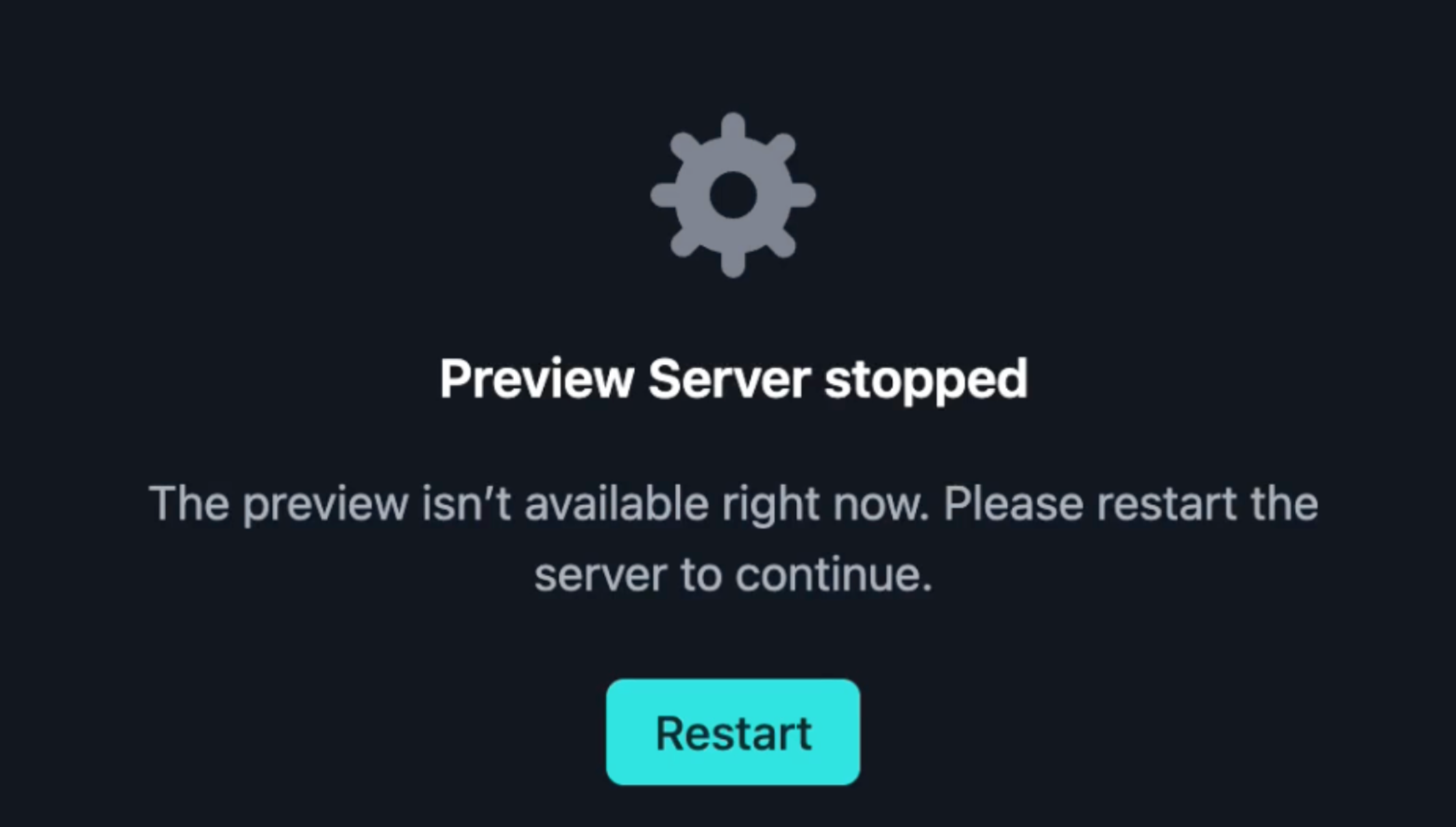 Preview Server status page with a restart button