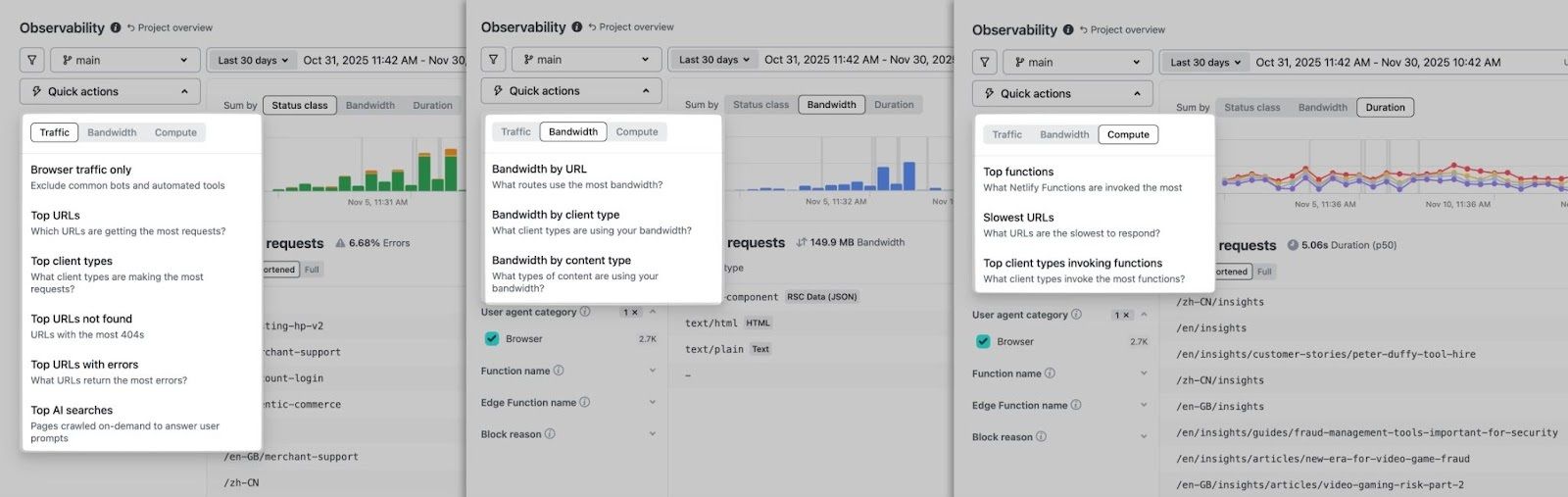 Available quick actions