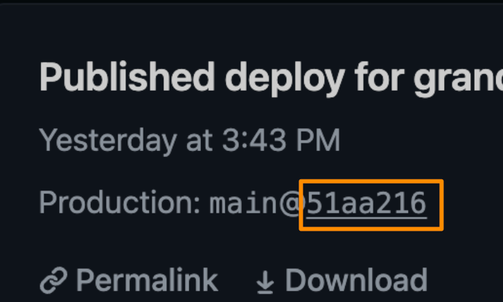 Example of where you see the Git SHA in Netlify UI