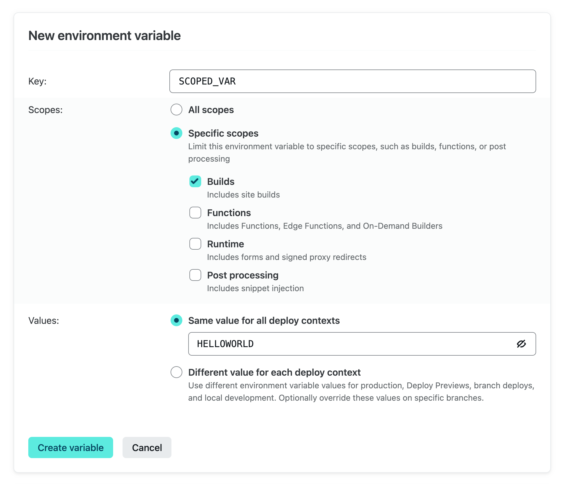 New environment variable experience