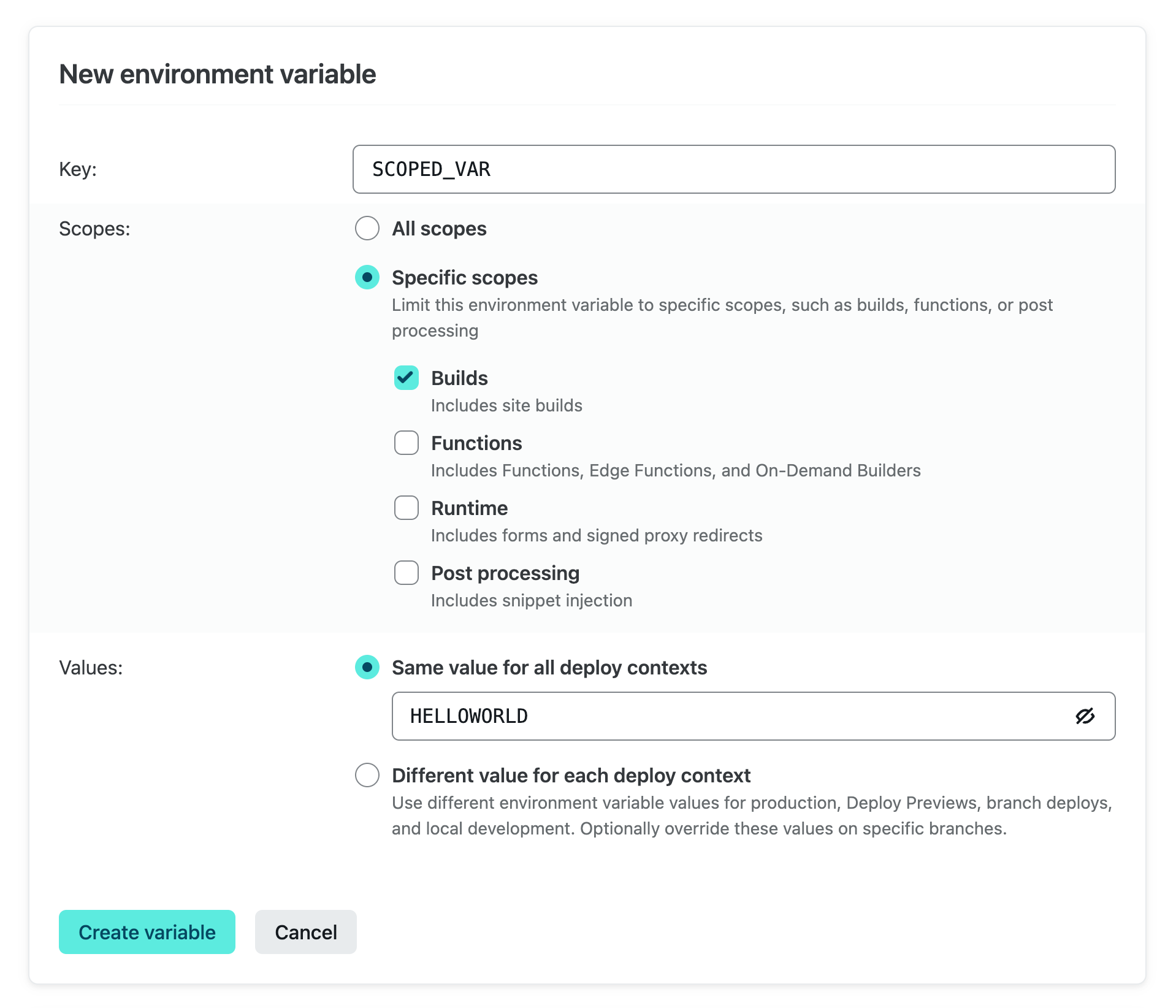 New environment variable scoped to builds only.