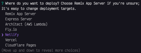 Where do you want to deploy? A list of deploy targets, Netlify is highlighted