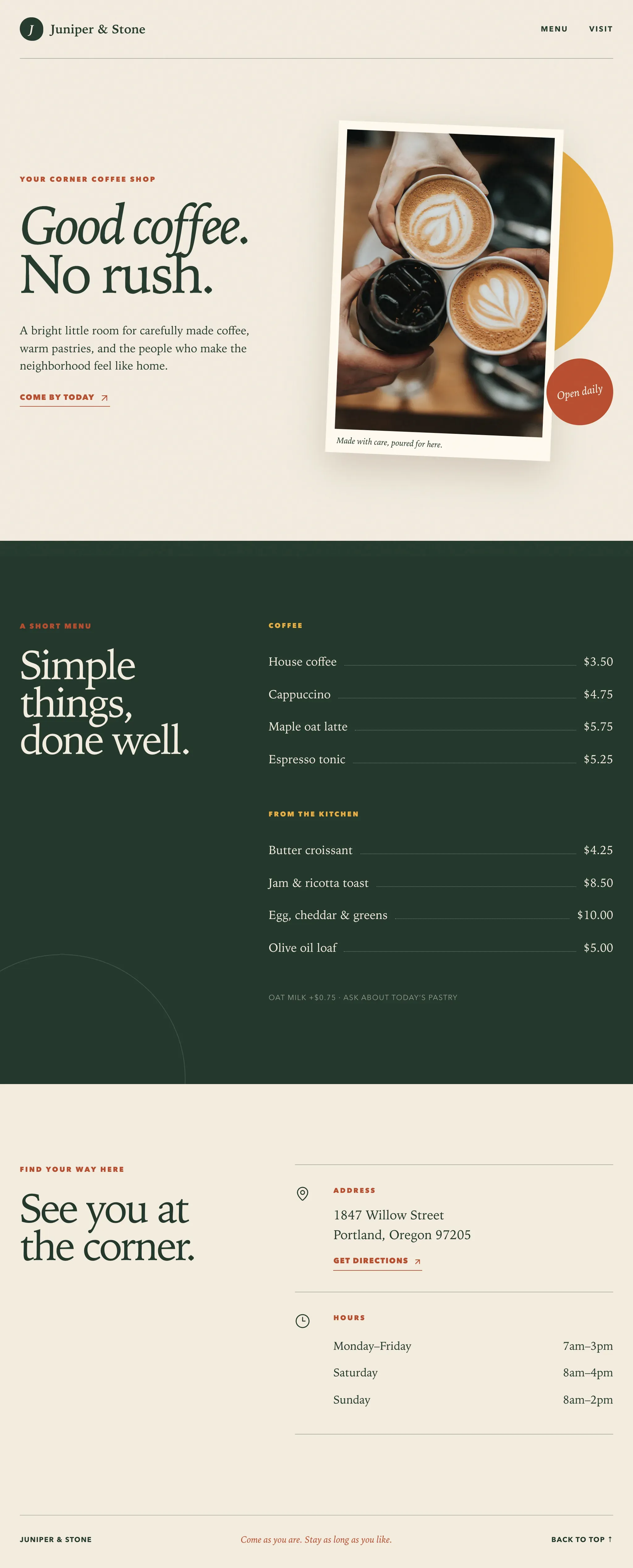 Coffee shop page generated by GPT 5.6 Sol (low effort) — middle run