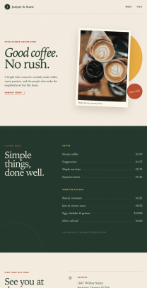 Coffee shop page generated by GPT 5.6 Sol (low effort) — middle run