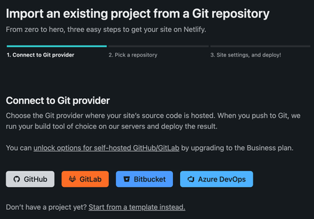 Import an existing project from a Git repository. Connect to Git provider