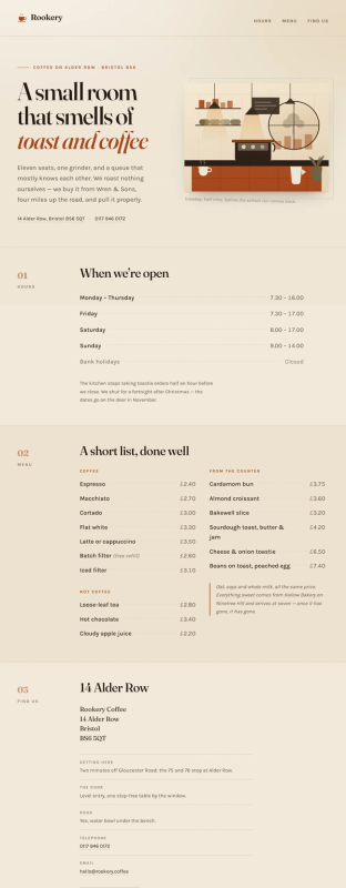 Coffee shop page generated by Claude Opus 5 — right run