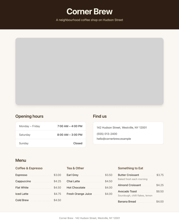 Coffee shop page generated by DeepSeek V4 Flash 0731 — left run