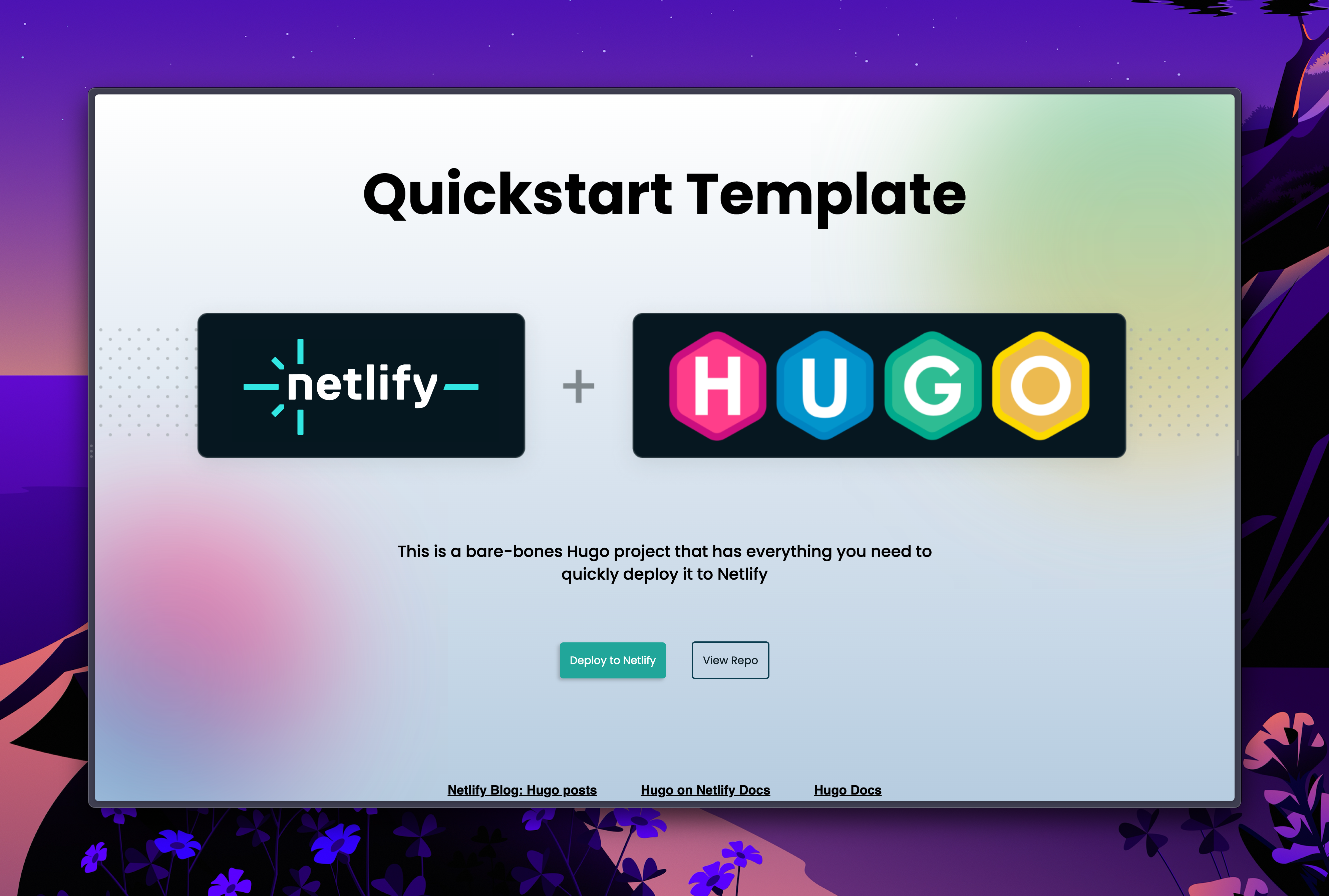 screenshot of hugo quickstart app