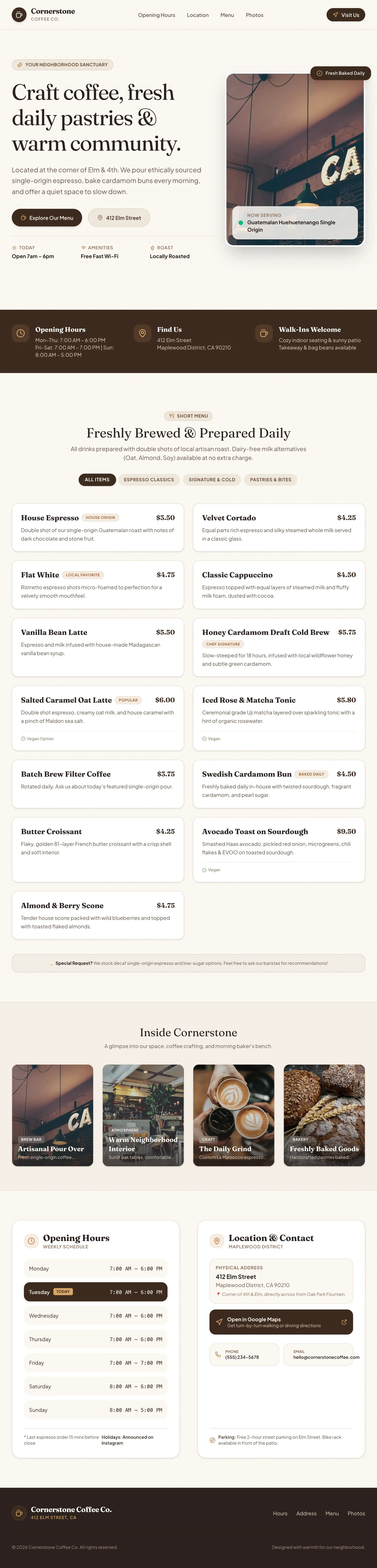 Coffee shop page generated by Gemini 3.6 Flash — middle run