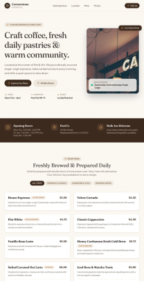 Coffee shop page generated by Gemini 3.6 Flash — middle run