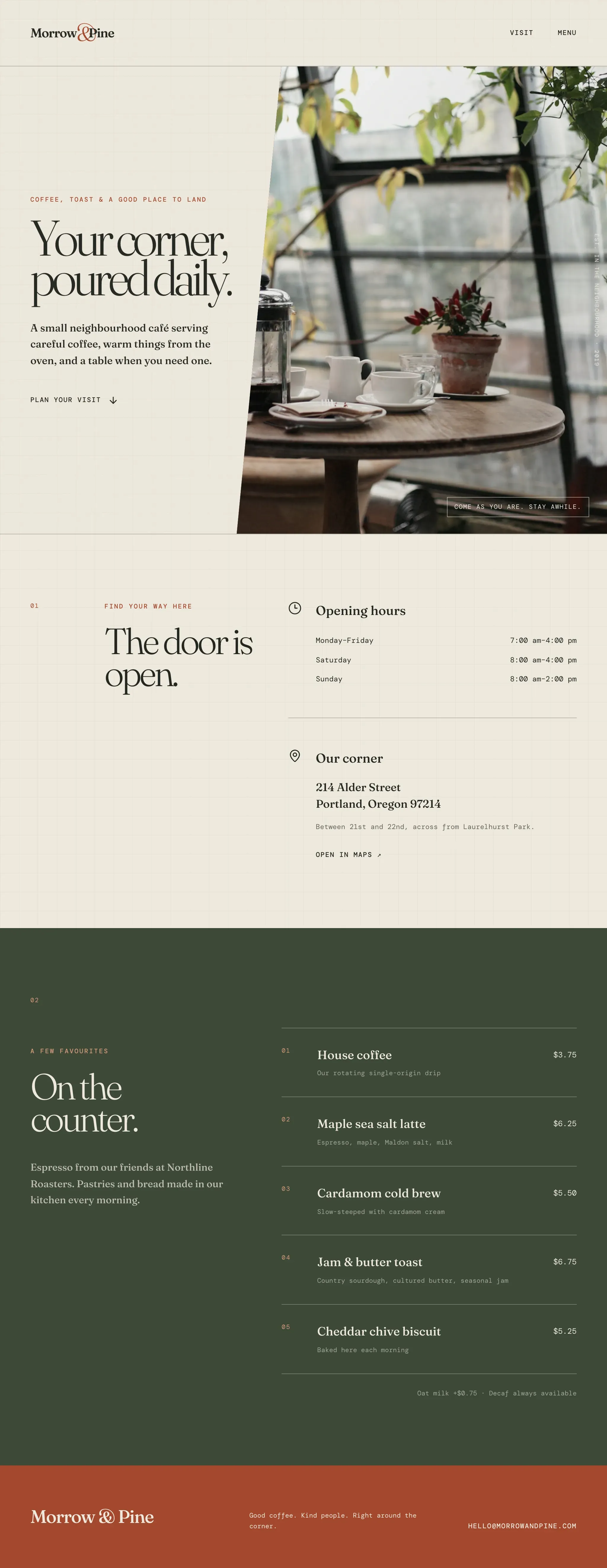 Coffee shop page generated by GPT 5.6 Sol (low effort) — right run