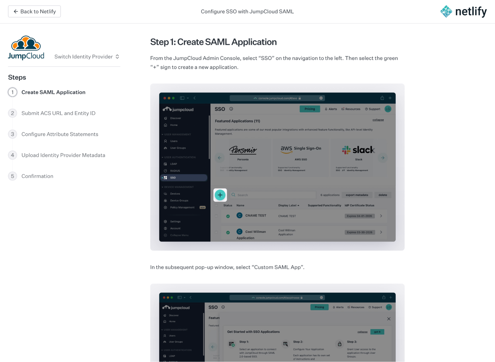 SAML app configuration wizard in WorkOS