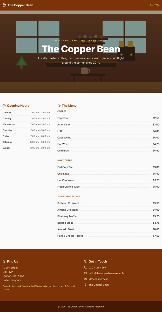 Coffee shop page generated by DeepSeek V4 Flash 0731 — right run