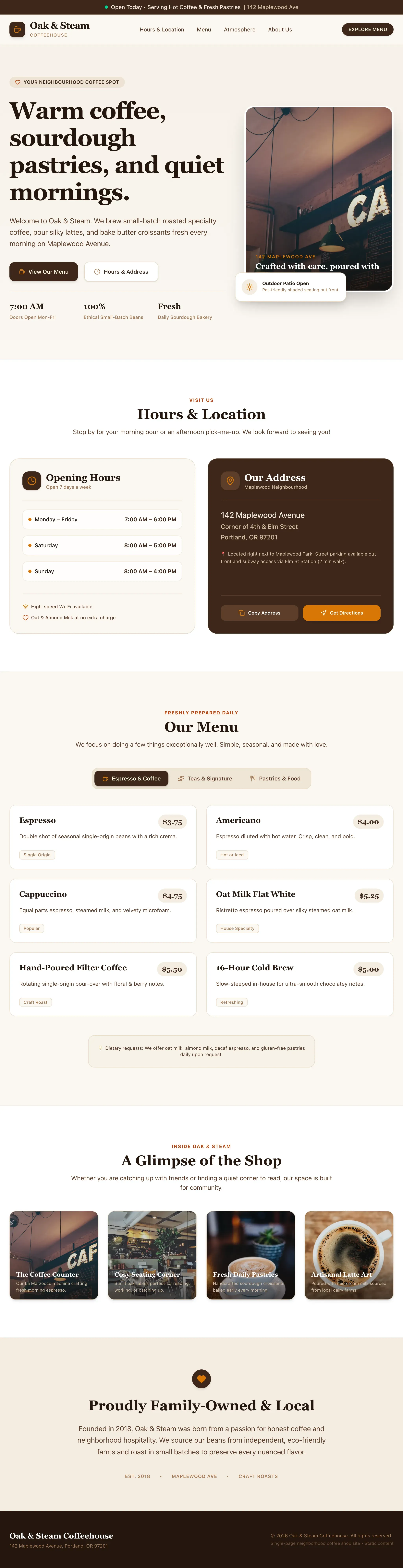Coffee shop page generated by Gemini 3.6 Flash — right run