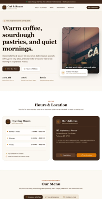 Coffee shop page generated by Gemini 3.6 Flash — right run