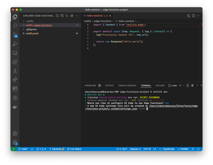Configuring VS Code for Netlify Edge Functions