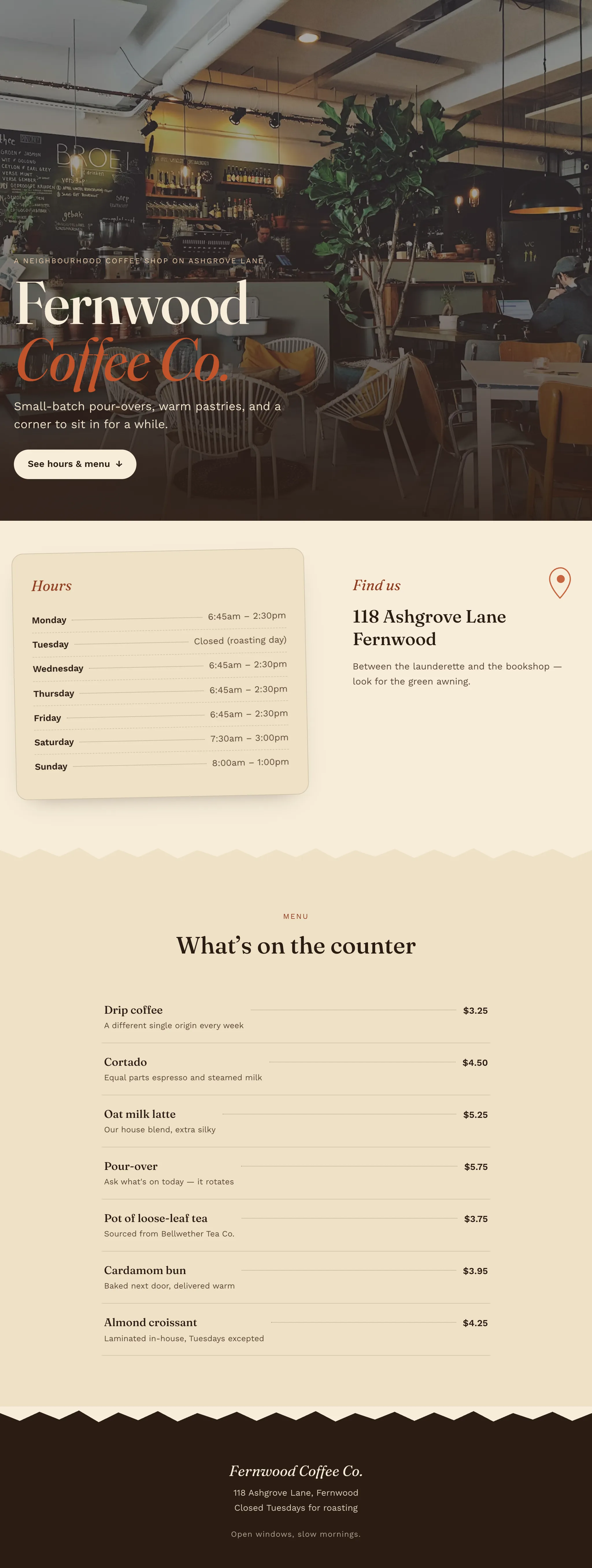 Coffee shop page generated by Claude Sonnet 5 — middle run