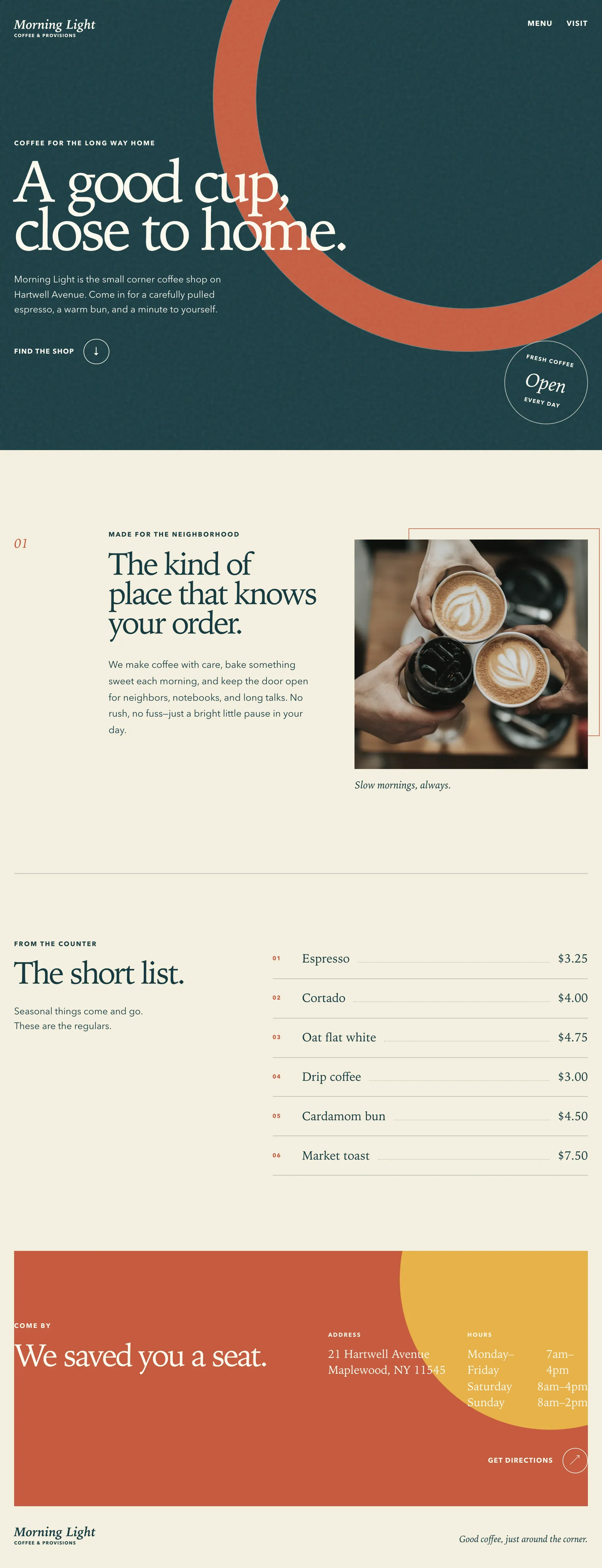 Coffee shop page generated by GPT 5.6 Terra — right run