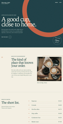 Coffee shop page generated by GPT 5.6 Terra — right run