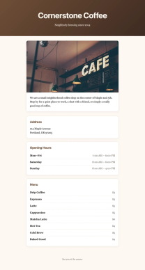 Coffee shop page generated by Kimi K2.7 Code — right run